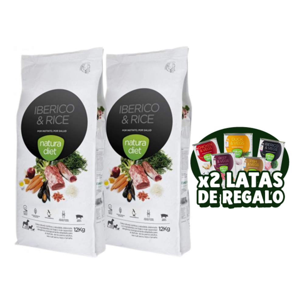 Natura Diet Iberico & Arroz 2 x 12 kg LATAS GRATIS