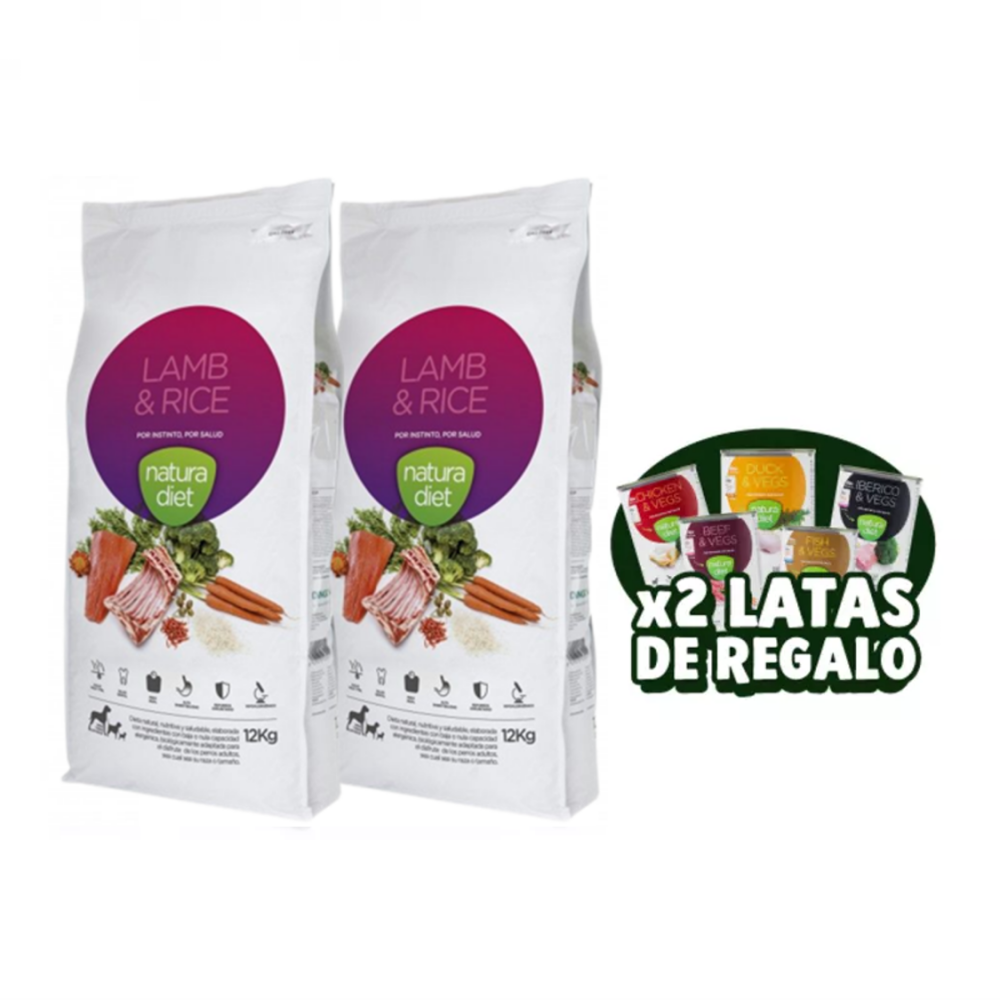 Natura Diet Lamb & Rice 2 x 12 kg LATAS GRATIS